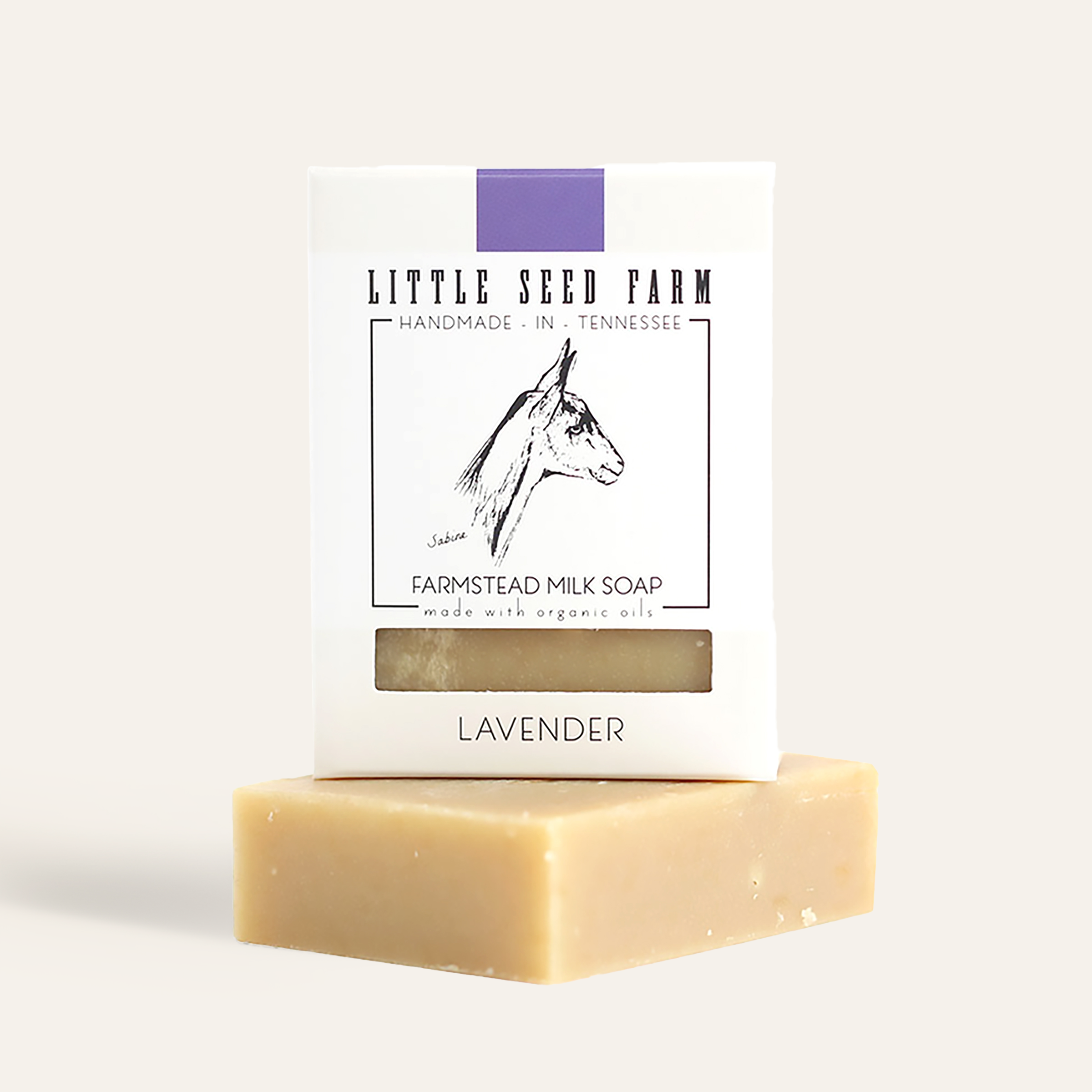 Little Seed Farm Lavender Goat’s Milk Soap bar made with organic grass‑fed goat’s milk, olive oil, coconut oil, and lavender flower essential oil for calming, moisturizing, and gentle skin cleansing.