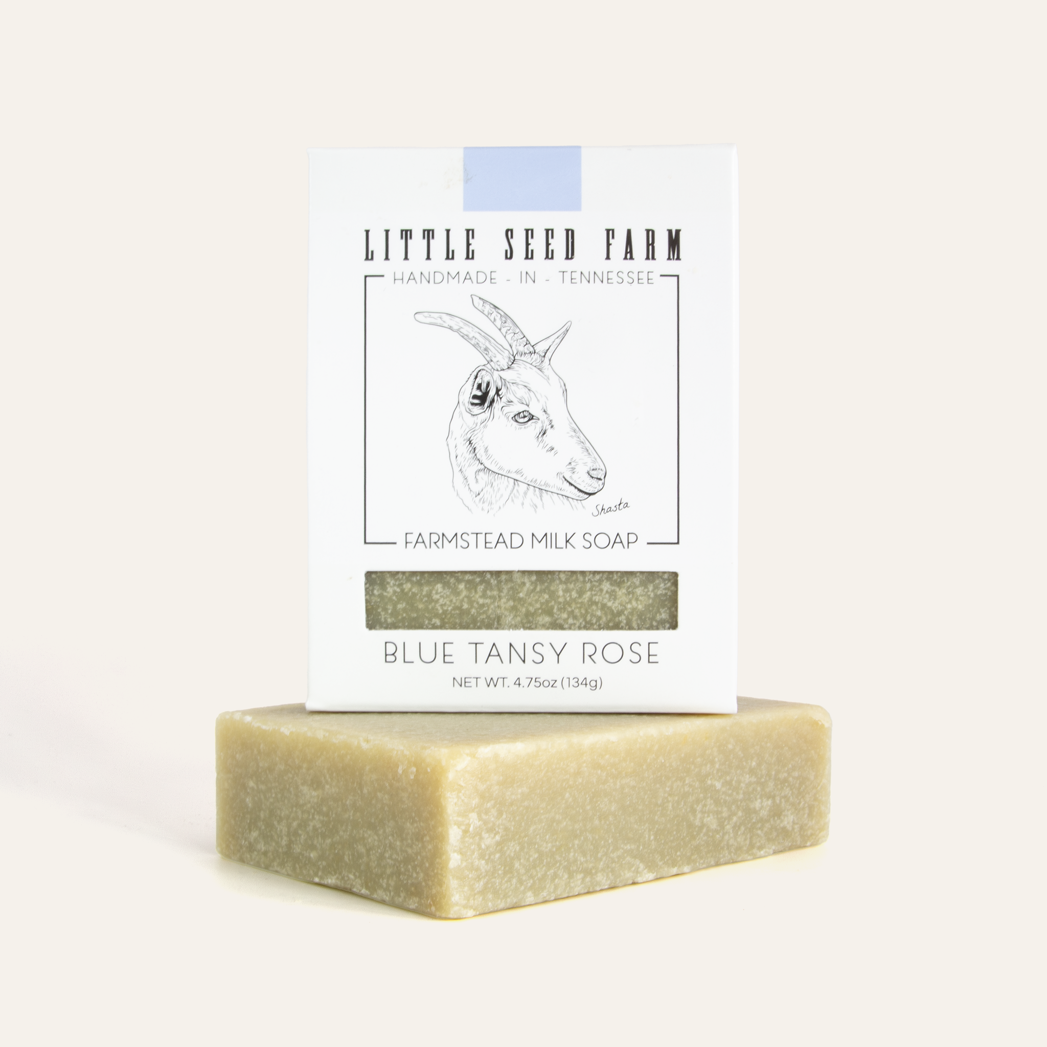 Blue Tansy Rose goat milk soap by Little Seed Farm, made with soothing blue tansy and rose essential oils, nourishing goat milk, and natural ingredients for gentle, calming skin care.