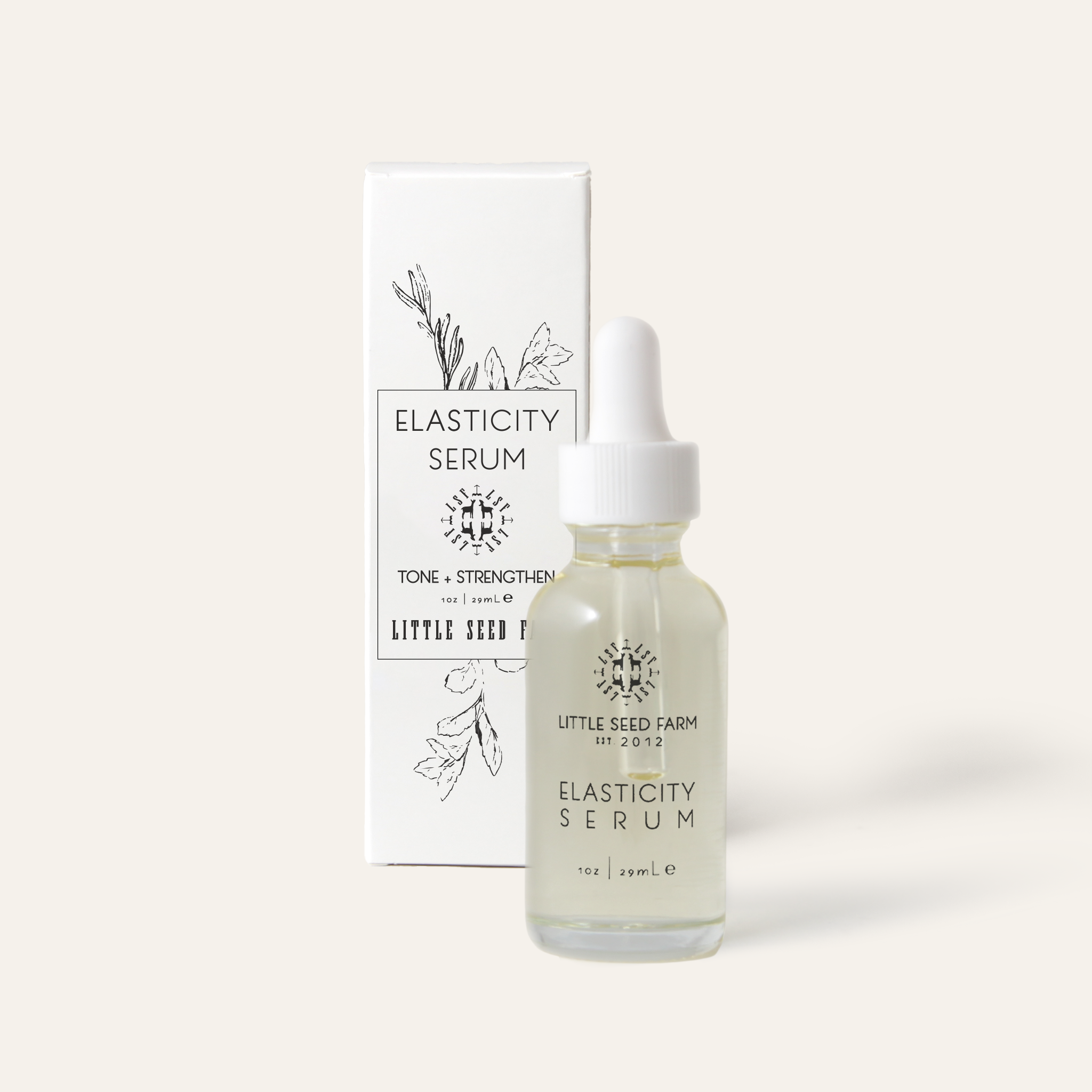 Little Seed Farm Hazelnut Rosemary Elasticity Serum formulated with virgin hazelnut oil and an organic essential oil blend to moisturize, tone, enhance skin elasticity, reduce fine lines and hyperpigmentation, and leave a glowing finish