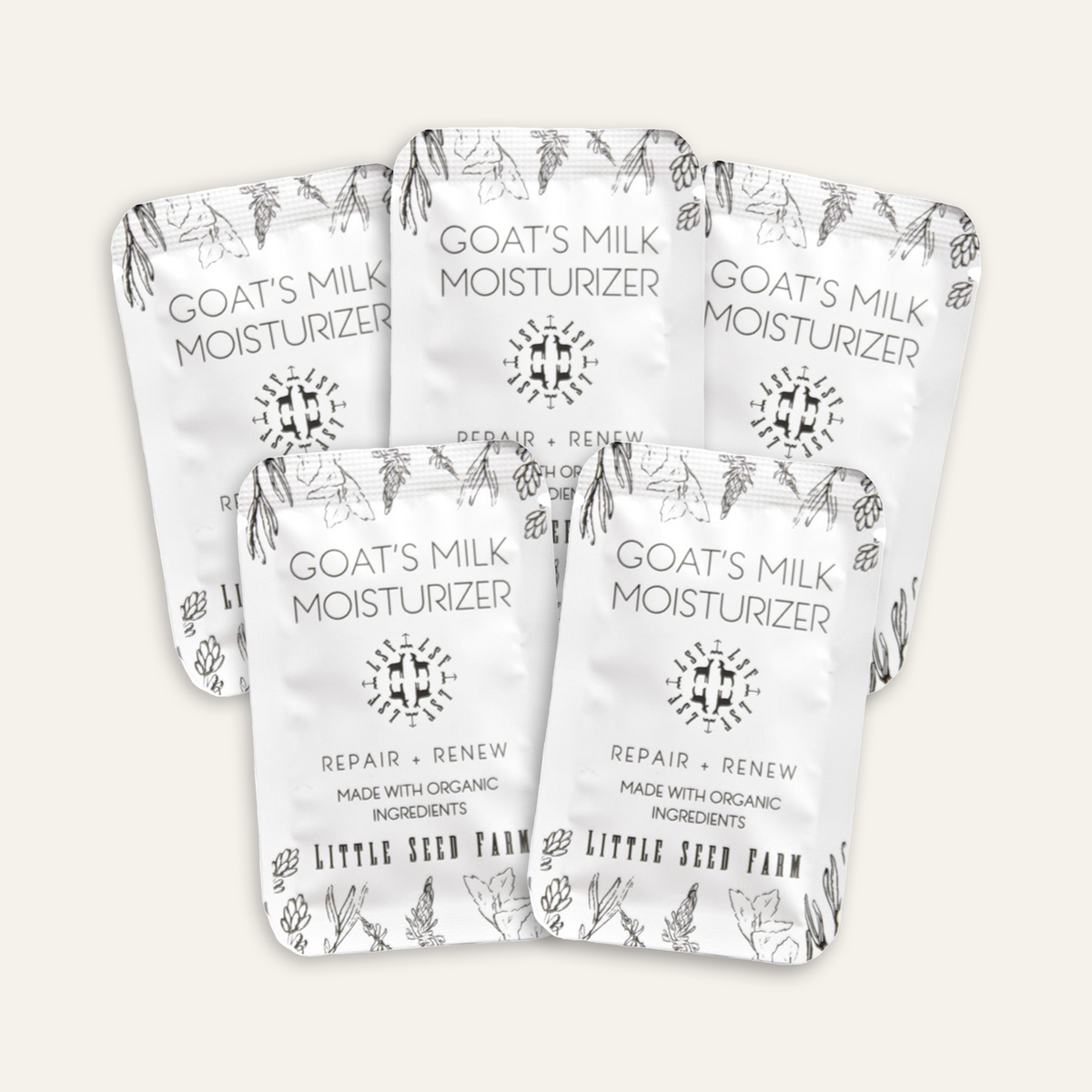 Travel Pack Five Goat's Milk Moisturizer Pouches Little Seed Farm