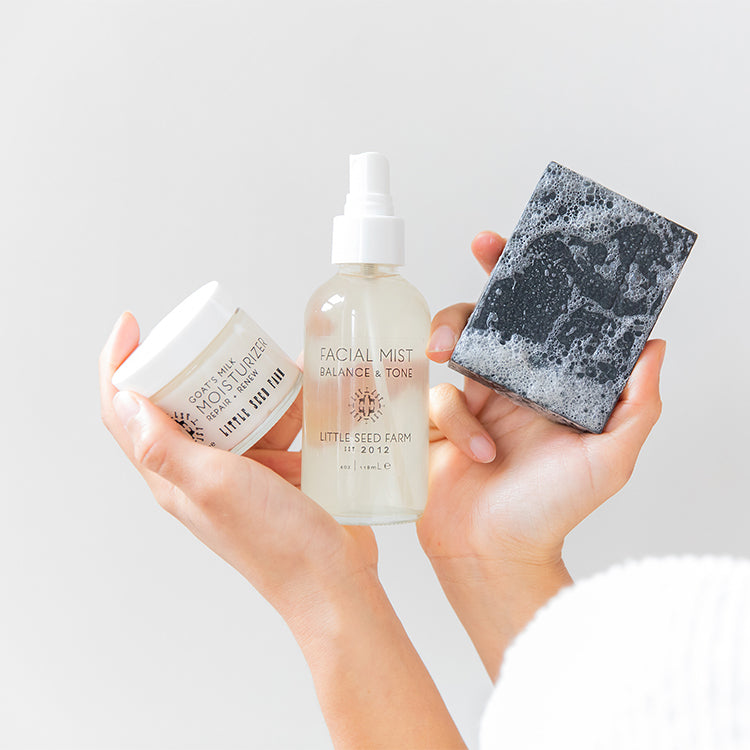 Goat’s Milk Facial Soap included in the 3‑Step Skin Care Set, a gentle cleanser infused with grass‑fed goat’s milk to deeply cleanse without stripping skin and support a calm, glowing complexion