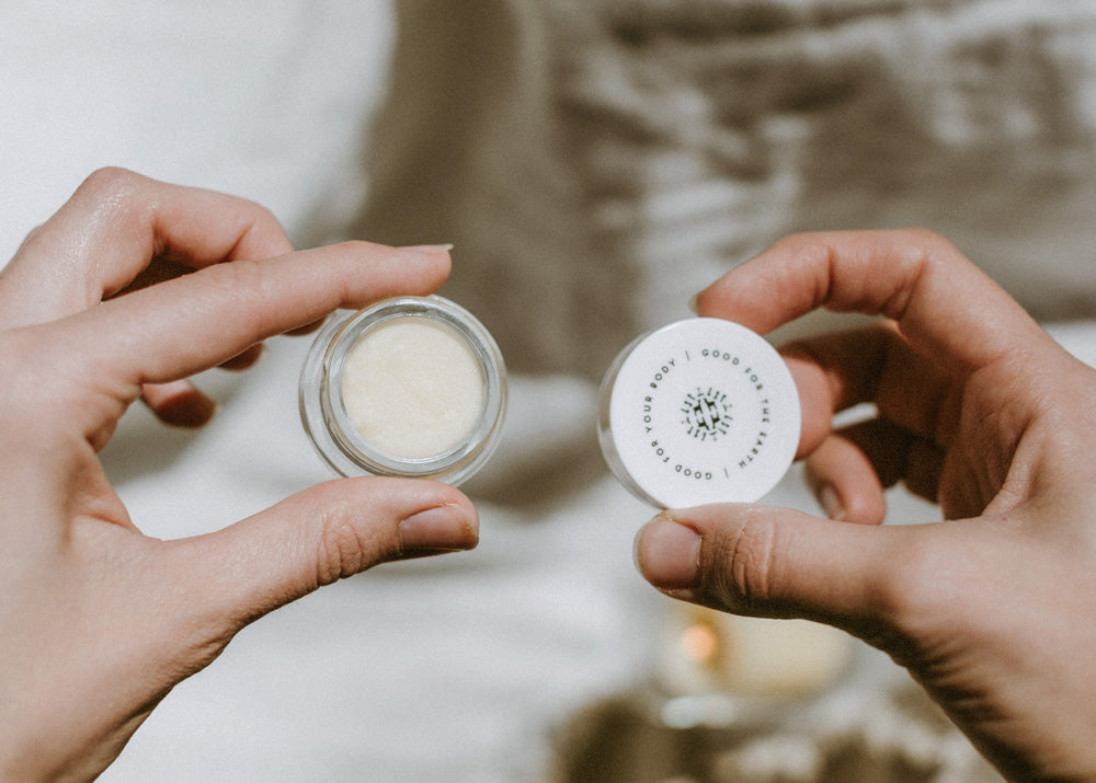 Little Seed Farm Honey Lip Treatment in a glass jar, featuring ultra-hydrating raw honey from the farm, plumping organic camellia oil, and soothing shea butter to nourish and exfoliate lips naturally.