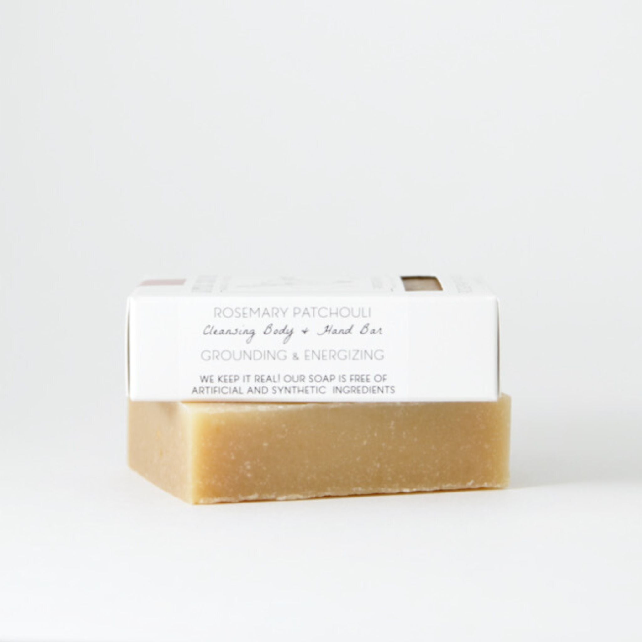 Eco‑friendly, plastic‑free packaging for Rosemary Patchouli goat’s milk soap highlighting zero‑waste design and sustainably sourced, cruelty‑free organic ingredients.