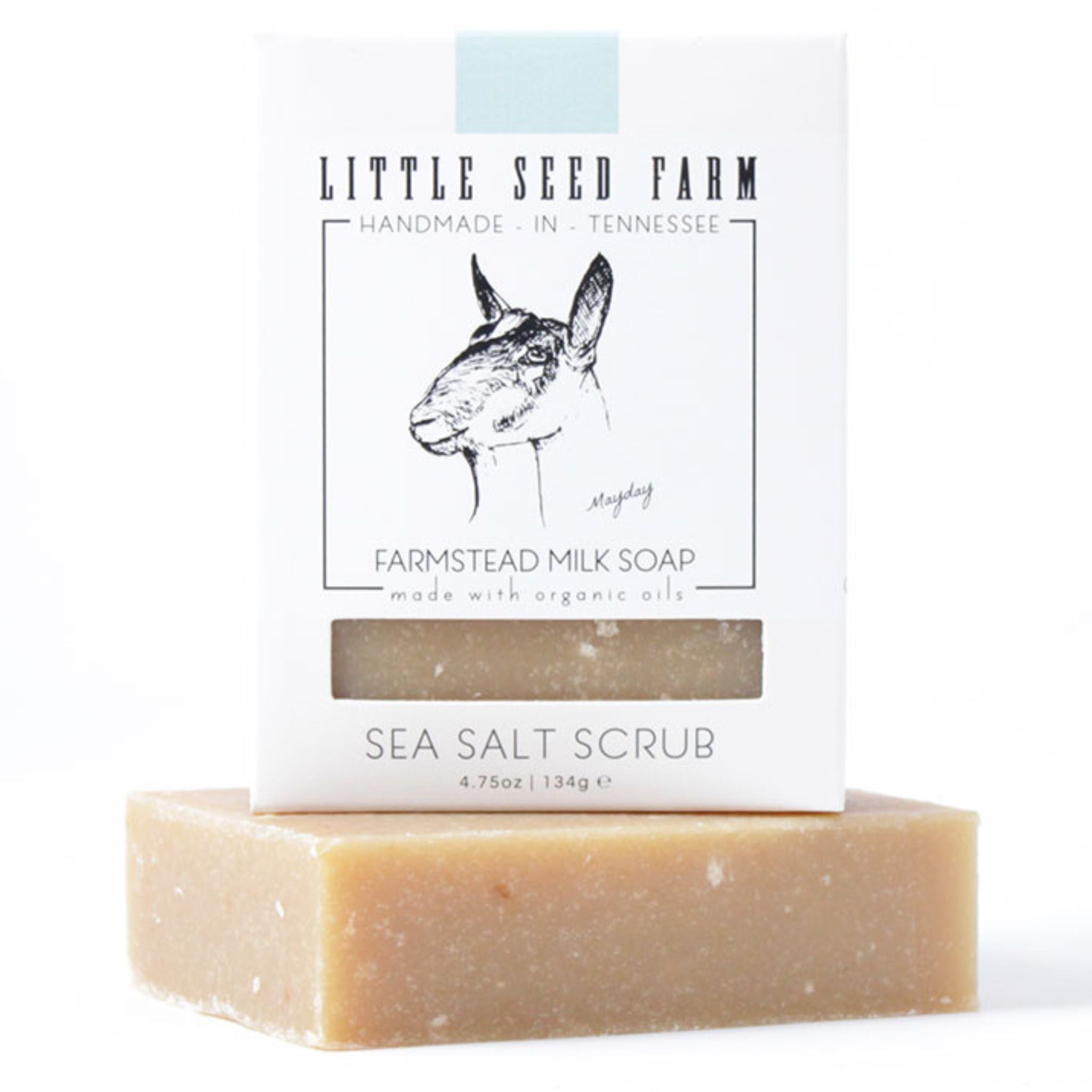 Lathered Sea Salt Soap Bar forming creamy foam infused with exfoliating sea salt and soothing goat's milk, leaving skin hydrated and refreshed with a citrus-mint aroma.