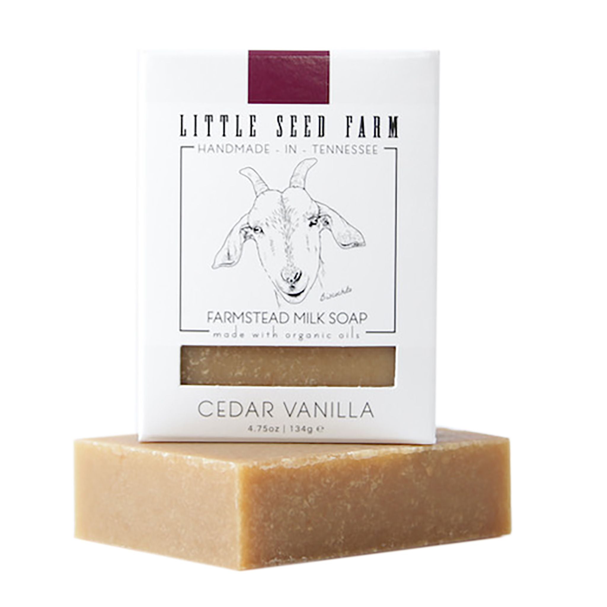 Cedar Vanilla Goat's Milk Soap Bar made with organic ingredients on Little Seed Farm